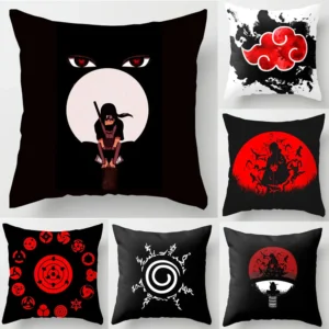 Anime Naruto Printed Pillow Case Akatsuki Red Cloud Uchiha Itachi Design Square Cushion Cover for Sofa & Home Decor Anime Fan Gift